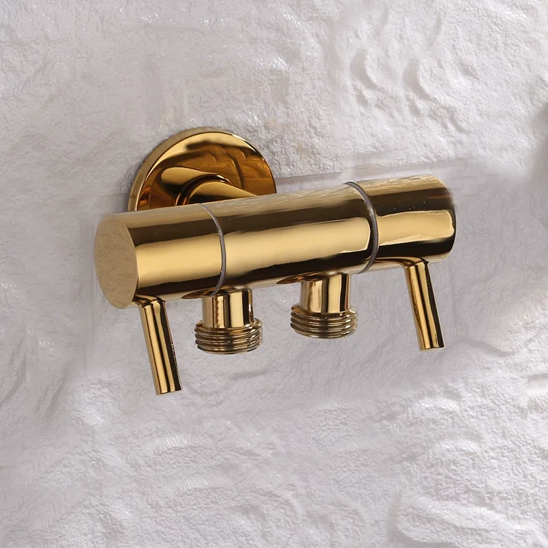 

Solid Brass gold 1 inlet 2 outlet dual three-way bidet gold angle valve for bidet shower BD234