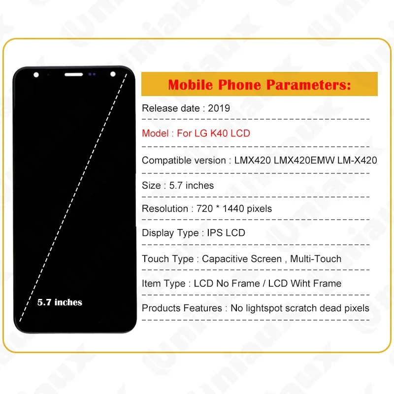 LCD For LG K40 K12+ K12 Plus X4 2019 X420EM X420HM X420N LCD Display Touch Screen Digitizer For LG K40 LCD With Frame