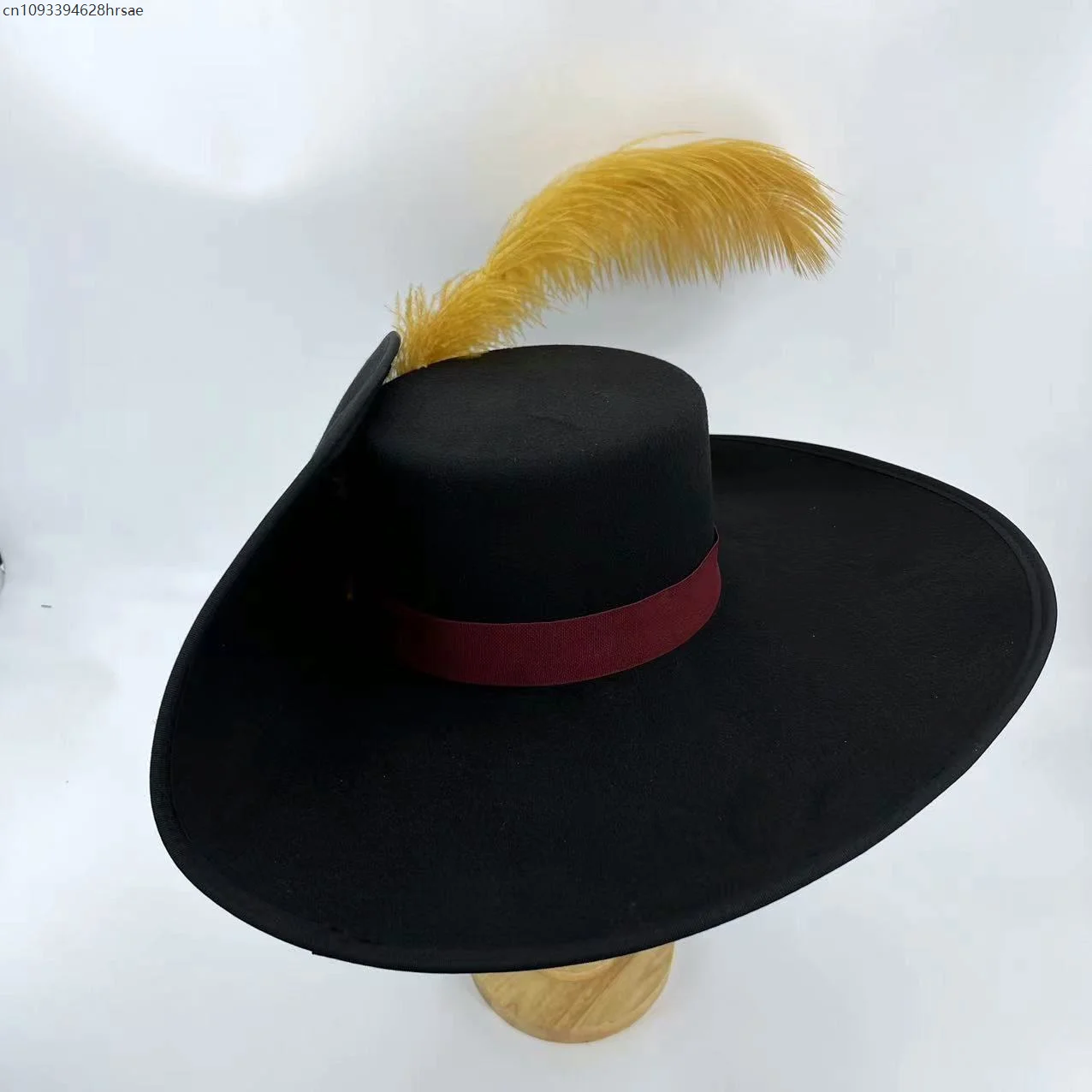 Hut im spanischen Musketier-Stil, Cosplay-Wollmütze, schwarz, spanische kaiserliche Infanterie, Herren, mittelalterlich, 56 cm bis 58 cm, Kopfgröße für Weihnachtsgeschenk