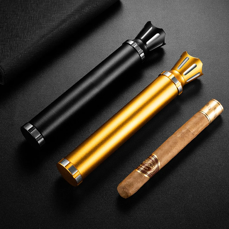 

New Cigar moisture retention tube Aluminum alloy material Multifunctional portable storage tube Cigar hole cutter cigar holder