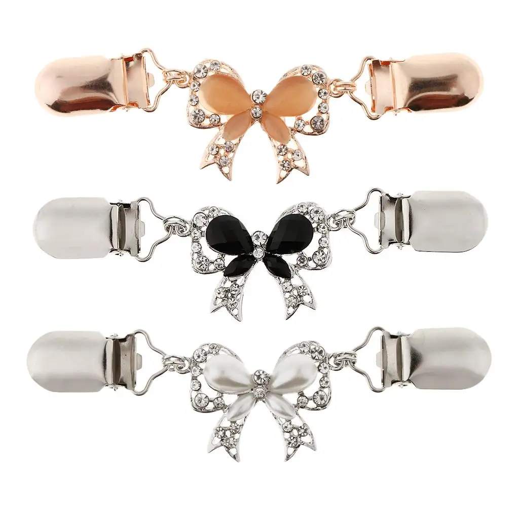 

Glitter Rhinestone Sweater Guards Clip Bowknot Cardigan Shawl Chain Pin