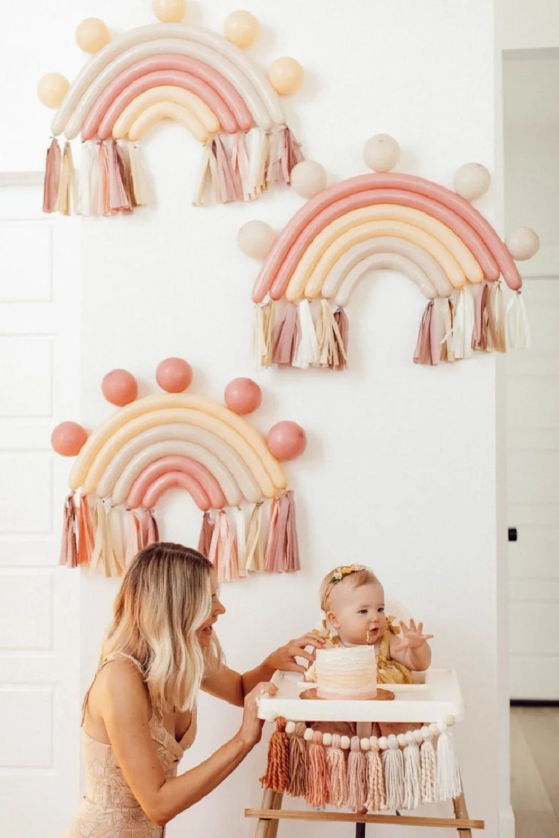 Boho Rainbow Long Twister Balloons Kit Blush Brown Globes for Bohemian Boho Birthday Decor Neutral Baby Shower Party Supplies