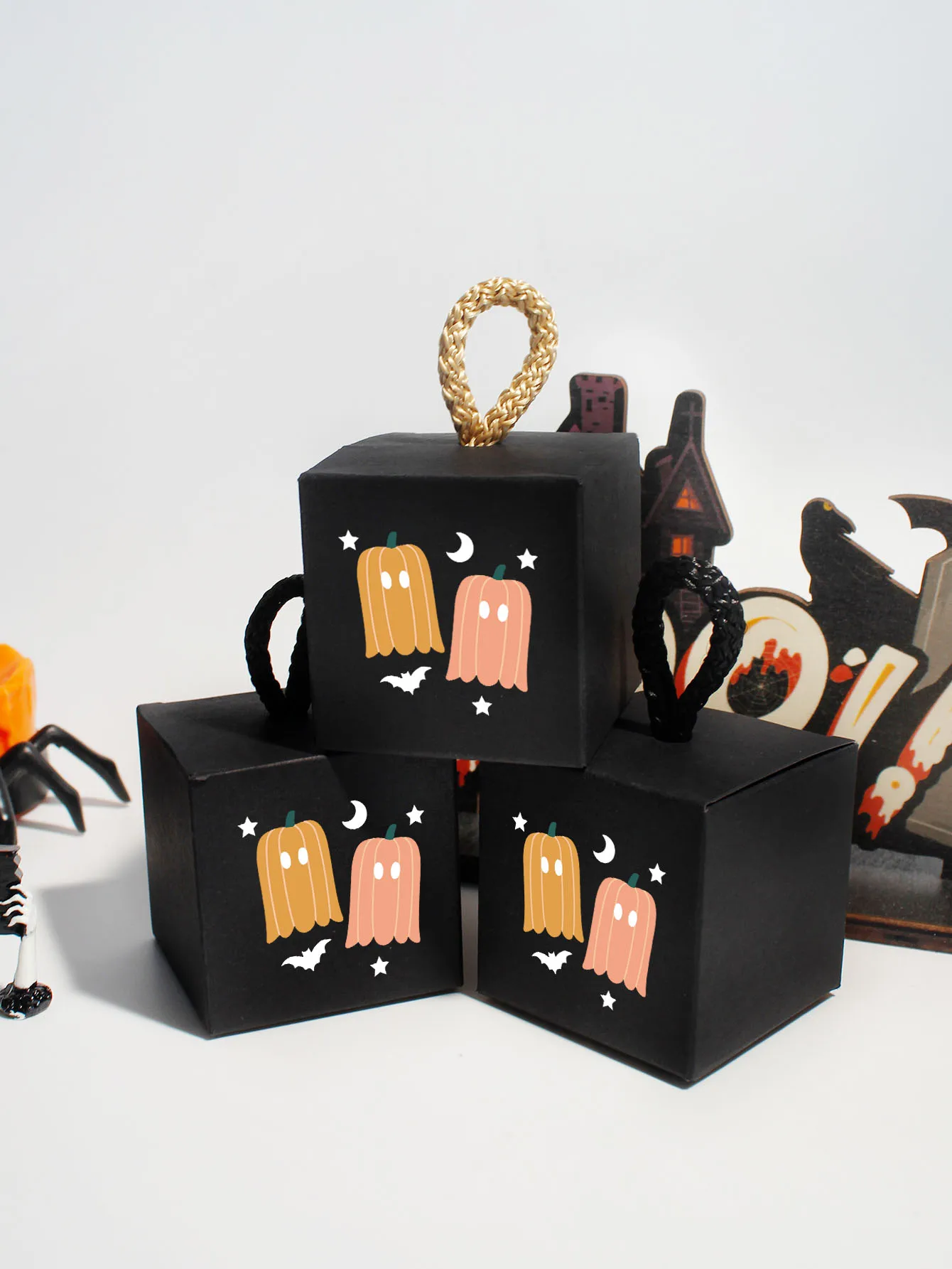 20/50/100pcs Halloween Candy Box Two Ghosts Biscuit Candy Box Creative Halloween Birthday Party Baking Packaging Gift Box