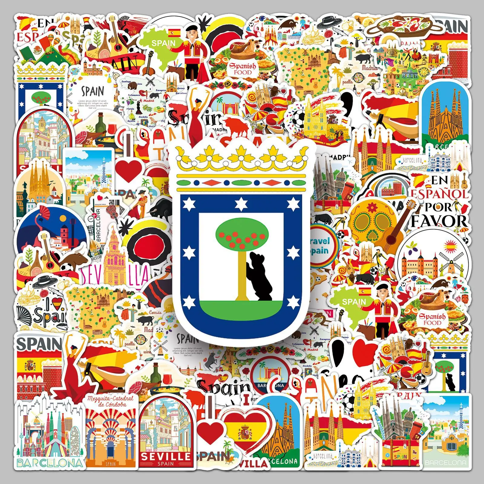 10/30/50PCS Spanish Scenic Spots Outdoor Stickers Graffiti Creative Decorative Skateboard Scrapbook Helmet Waterproof Decal