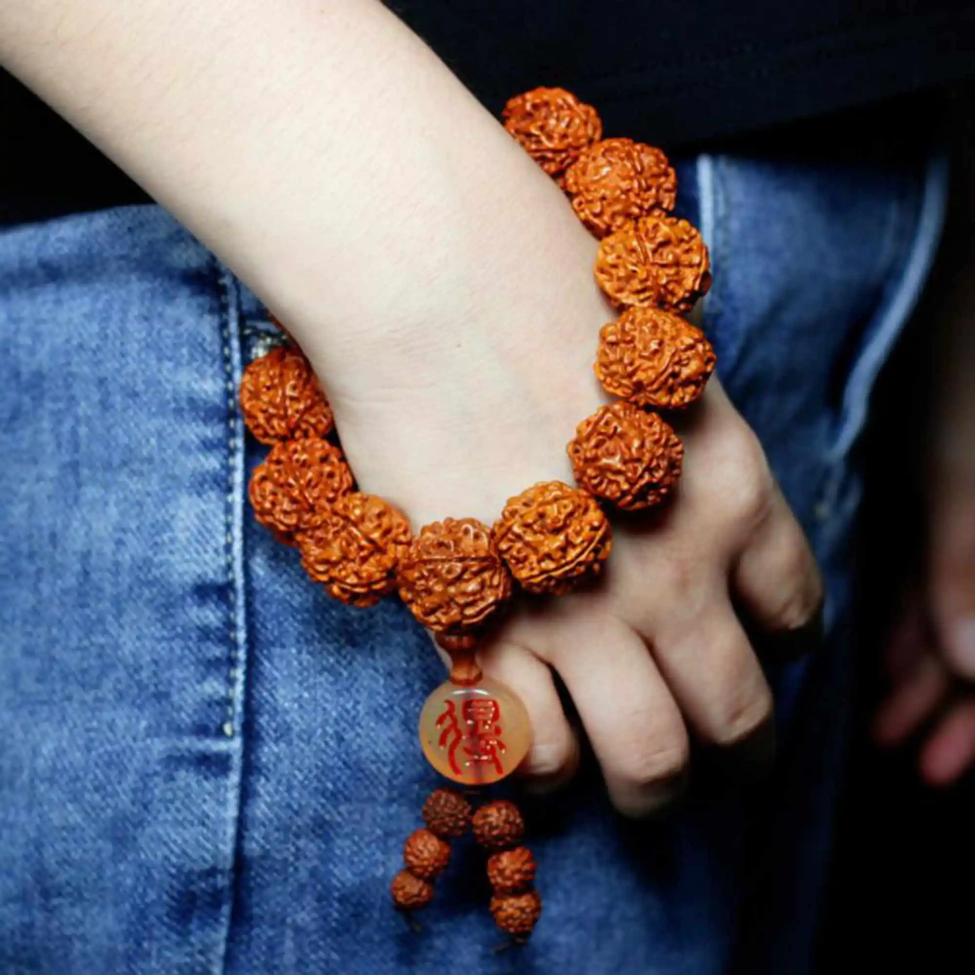 Natural Rudraksha Nepal Wooden bead pendant Bracelet 10pcs Handmade Beaded Trendy Adjustable Teens Wrap Prayer