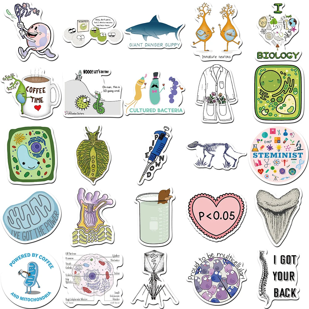 10/30/50/100pcs Science Chemistry Biology Laboratory Research Stickers Skateboard Laptop Phone Car Waterproof Sticker Kids Toys