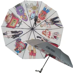 Anime One Piece Figure Luffy Creative Cartoon Umbrella Automatic Double Layer Thickening Nighttime Reflective Umbrella Gift Toys