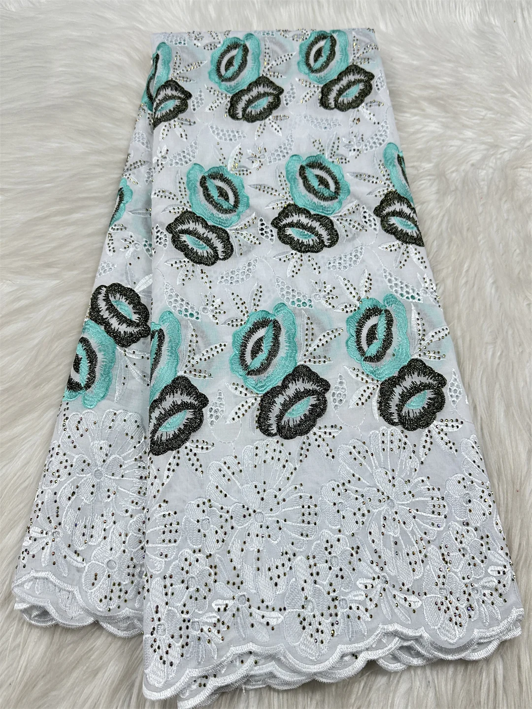 

Swiss Lace Fabric With Stones New 100% Cotton 2025 African Nigerian French for High End Wedding Party Bride Sewing Dress