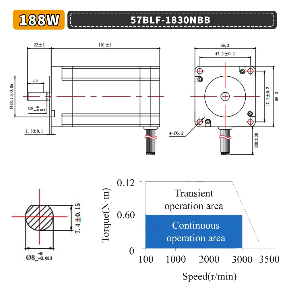 BLDC 188W Brushless Motor Driver Kit Nema23 57mm 3000rpm 0.6Nm DC24V Hall 3PH 8mm Shaft 8 Poles for Medical Equipment