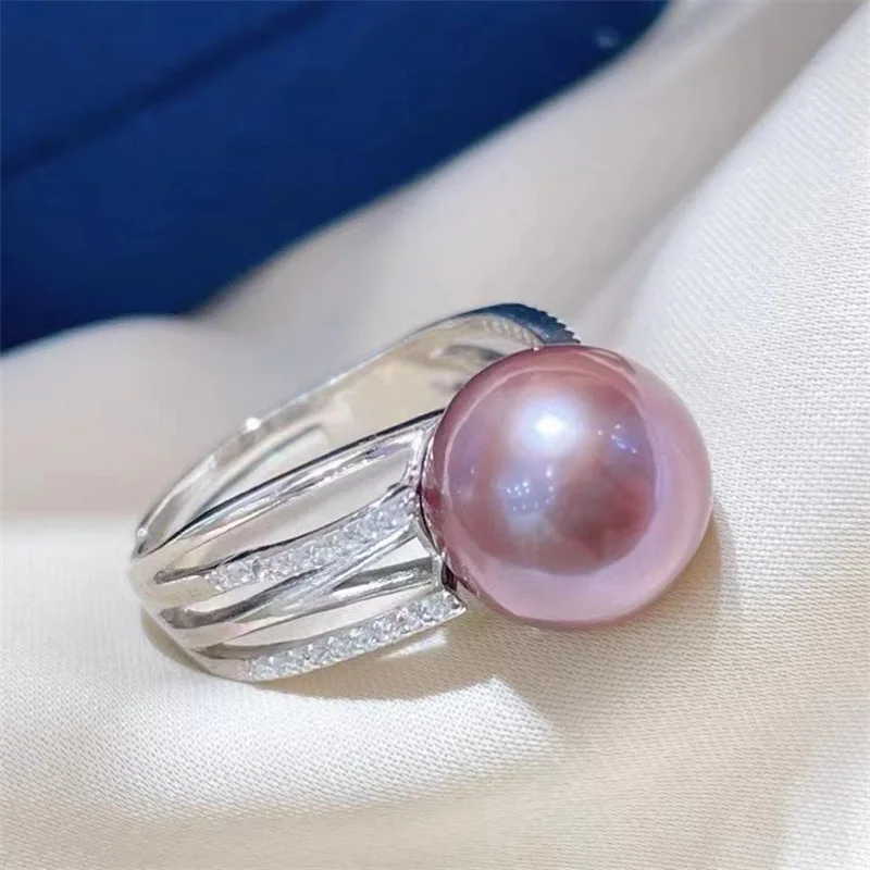 

Natural Pearl Ring 11-12mm Purple Round Elegant Line Ring Finished Product