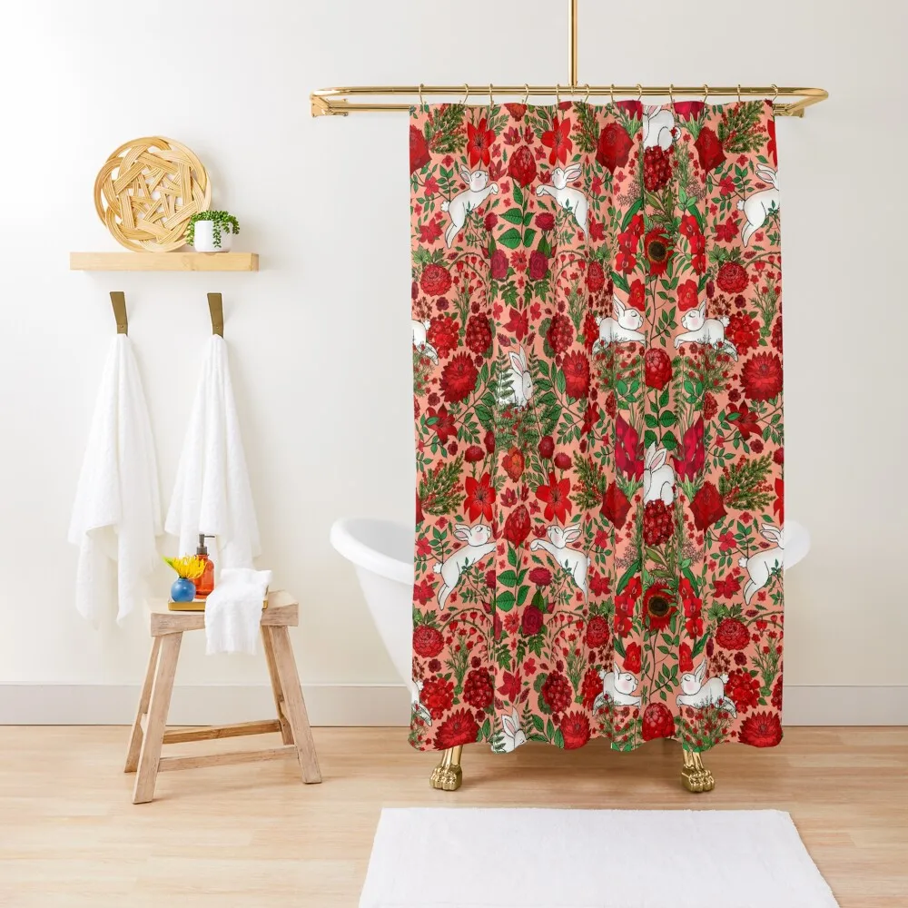 

Restful and Raucous Rabbits in a Red Garden Shower Curtain Bathroom Box Shower Bathroom Bathroom Accessory Curtain