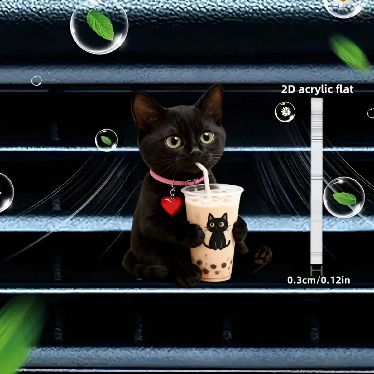 Niedlicher schwarzer Katzen-Lüftungsclip fürs Auto, 2D flache Acryl-Dekoration mit Duftpad, Auto-Lufterfrischer Geschenkdekoration