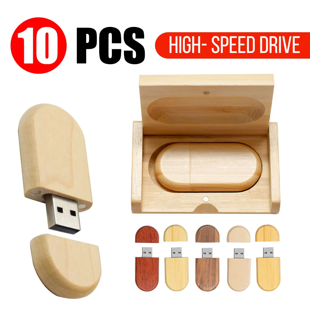 

10 PCS LOT USB Flash Drives 128GB Wooden Box Pen Drive 64GB Free Custom Logo Memory Stick 32GB Photography Wedding Gifts