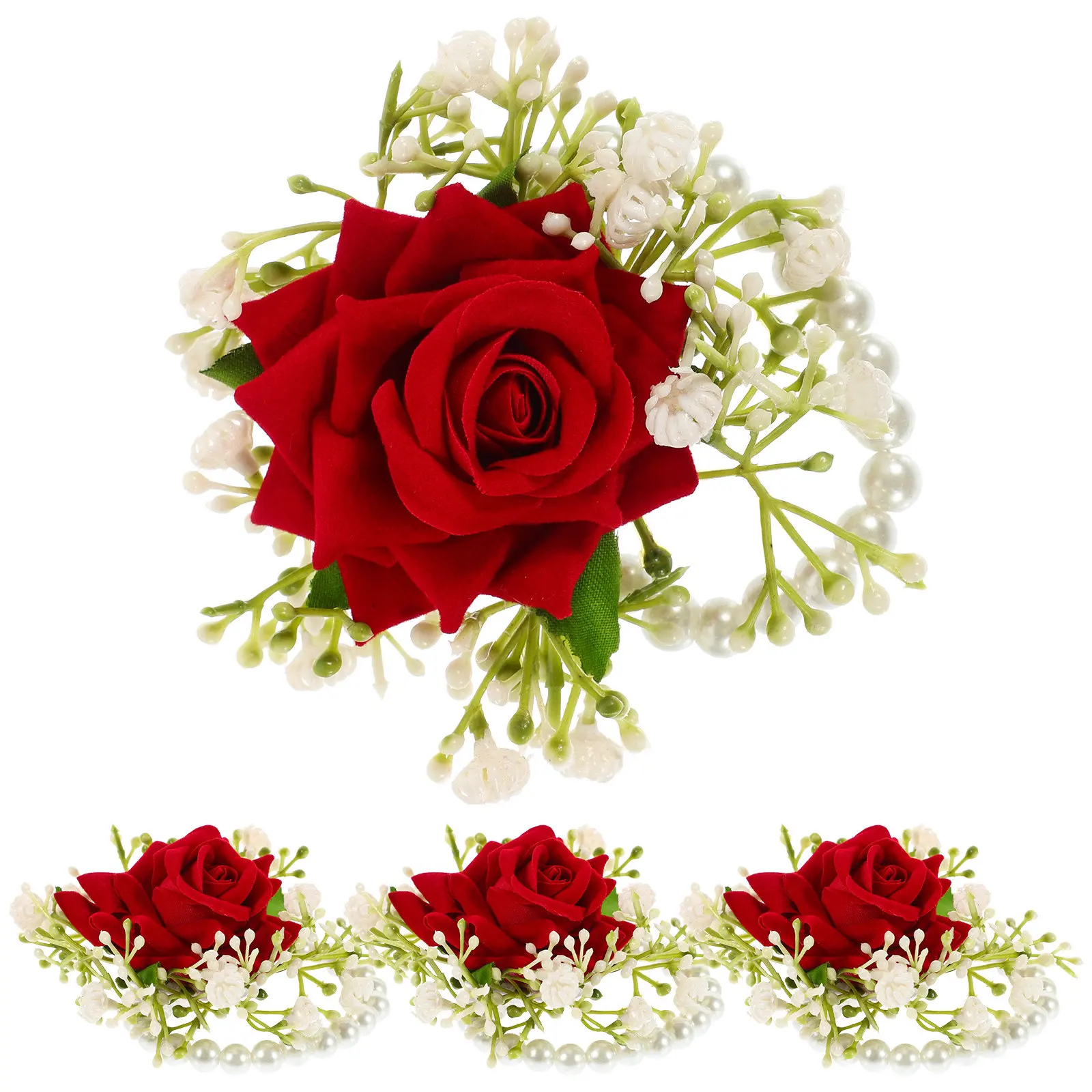 4Pcs Flower Bracelet For Wedding Decorative For Bridal Shower Fall Wedding Wrist Corsage Elegant Adjustable Ribbon