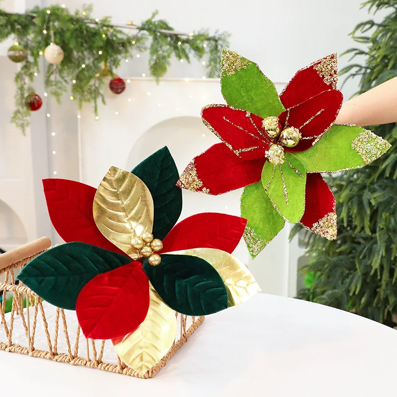 

2Pcs New 26CM Christmas Flowers Diy Christmas Flannel Simulation Fake Flowers Christmas Tree Decorative Branches