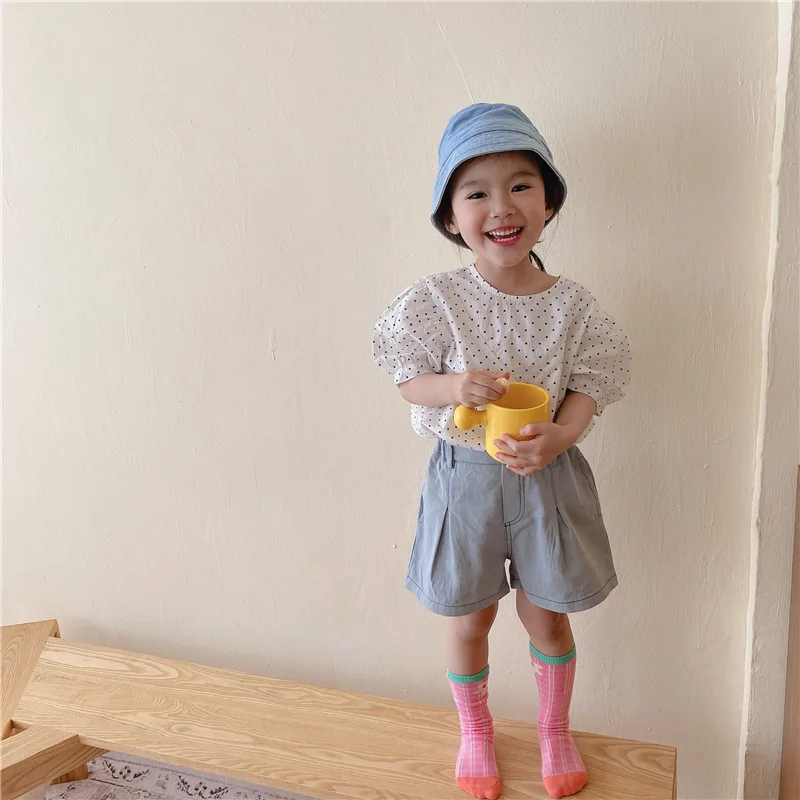 

Girls Pants 2024 Summer New Childrens Clothes Korean Style Water Scrubbing Cotton Childrens Shorts Casual Simple and Versatile