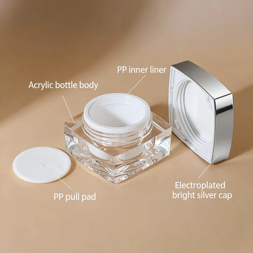 10 Stück 15g Leere Quadratische Cremetiegel, Acryl-Kosmetikbehälter, Klare Dosen für Make-up, Reisebehälter, Nachfüllbare Flaschen – Detail 3