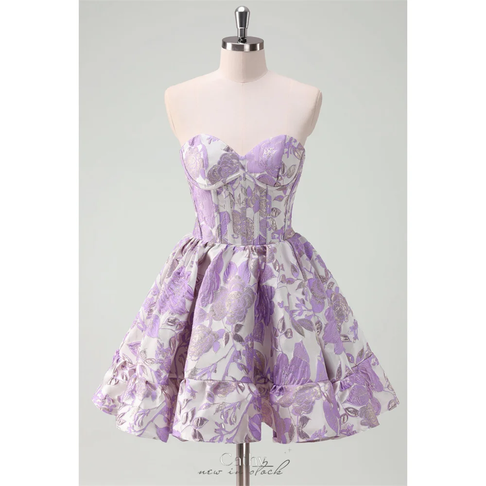 

Cathy Customized Elegant A-Line Floral Print Prom Dresses Sweetheart Neck Mini vestidos de noiva Sleeveless Formal Evening 2025