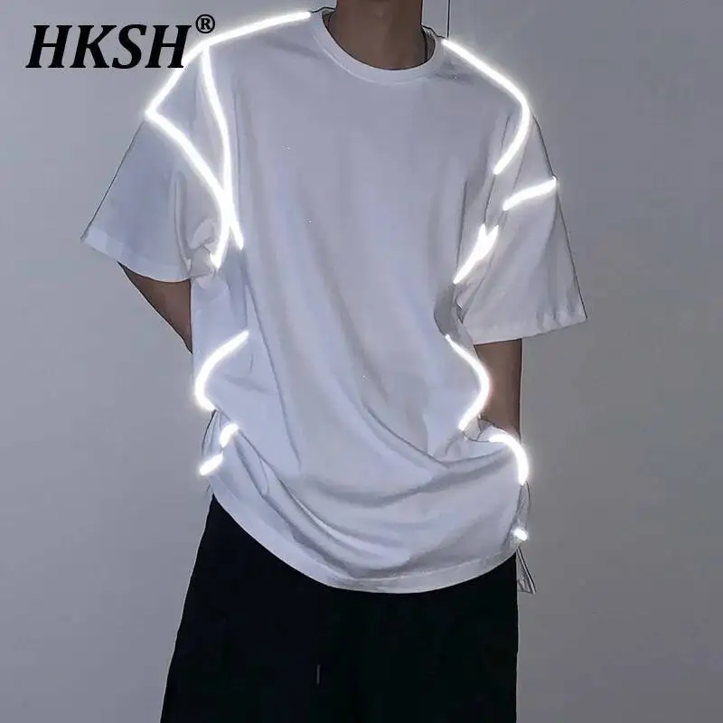

HKSH мужские светоотражающие брендовые футболки с короткими рукавами в корейском стиле, индивидуальные молодежные летние новые хлопковые пуловеры с круглым вырезом, футболки HK4806