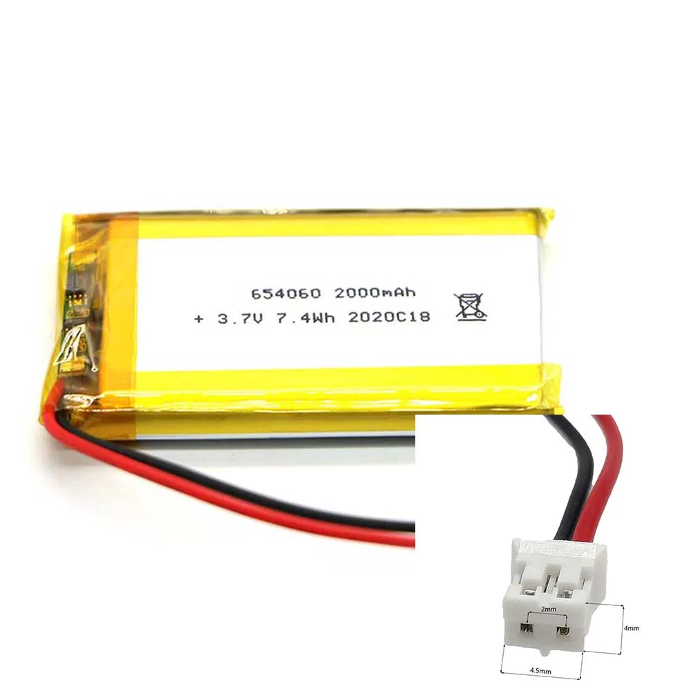 3,7 V 2000 mAh 654060   Batteria agli ioni di litio ai polimeri di litio 2.0 JST 2 pin per giocattoli elettrici TABLET POTENZA MOBILE DVD GPS MP4