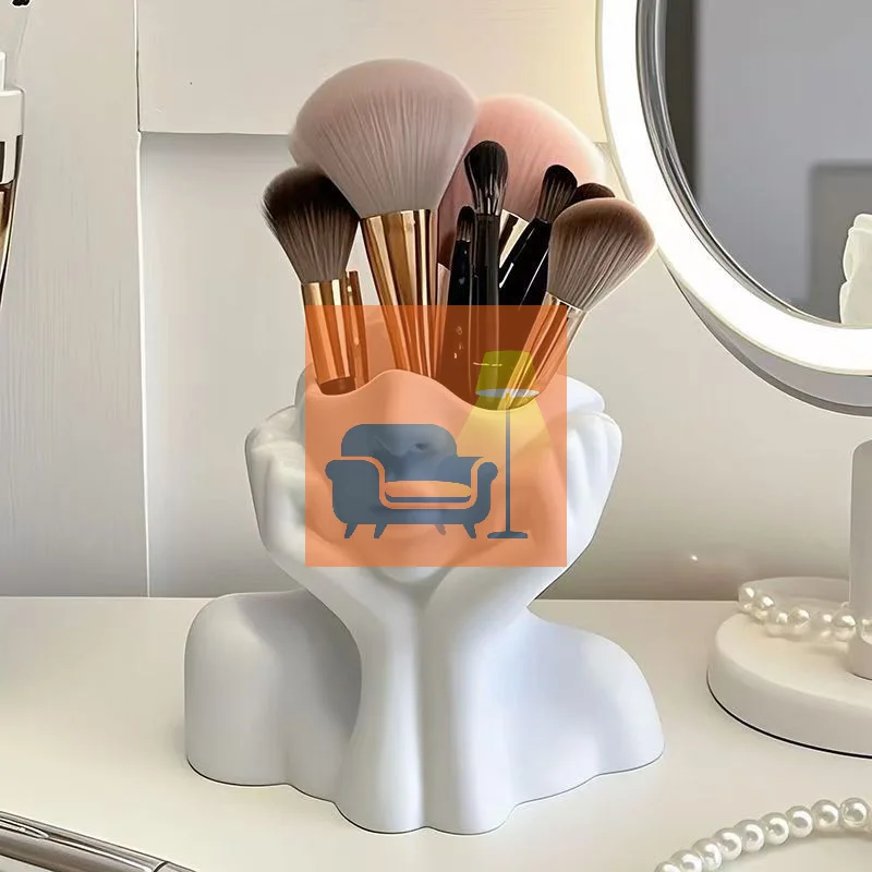 Creative Art Vase Makeup Brush And Pen Holder Multi-Functional Desk Organizer Statue Ornament Home Office Decor