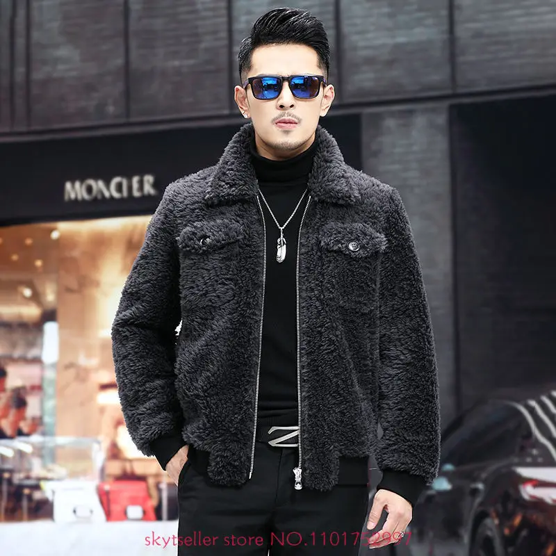 

2022 Men's Autumn Winter New Short Genuine Wool Coats Men's Genuine Lamb Fur Jackets Male Sheep Shearing Warm Outerwear N35