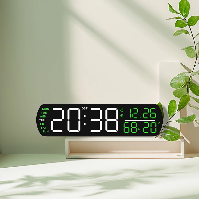 Digitaler Wecker TEMP Luftfeuchtigkeit Datum 2 Alarme Countdown-Timing DST Snooze Tischuhr Auto dimmbar 12/24 Stunden LED-Uhr für Dekor – Detail 2