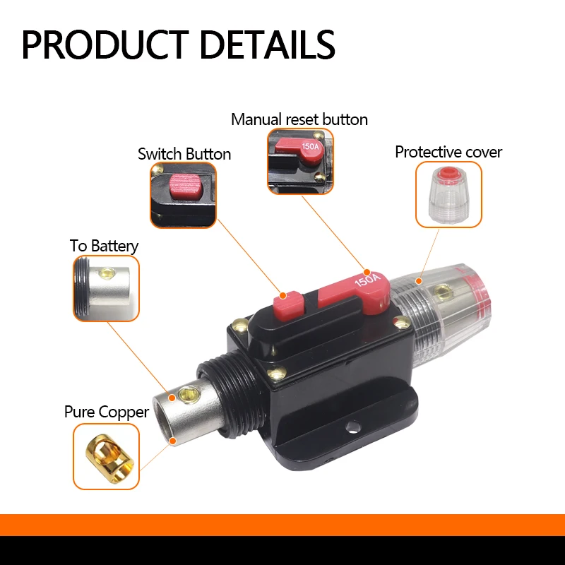 【1PCS】20A to 150A Circuit Breaker with Manual Reset for Car Audio System Waterproof Marine Circuit Breaker Reset Fuse 12V48V DC