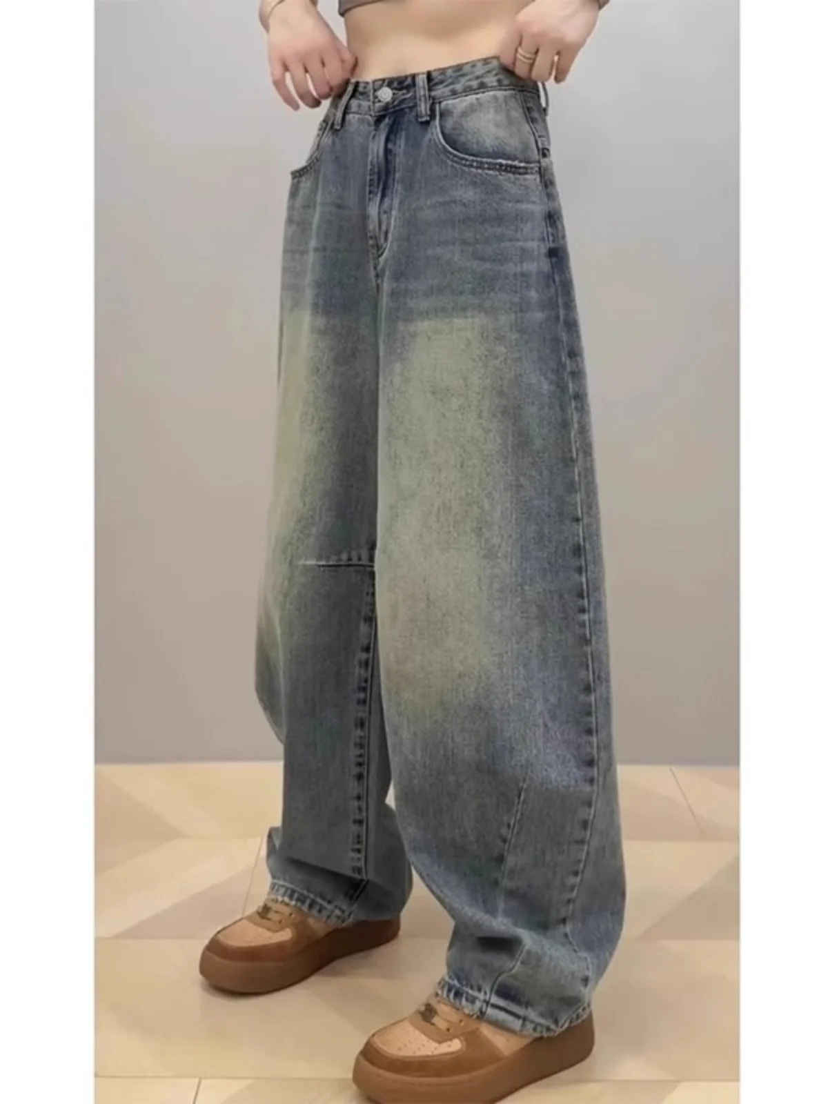 

High Waist Wide Leg Knife Denim Jeans Women plus Size Loose Slimming Design Autumn Winter Blue Jeans A8978D