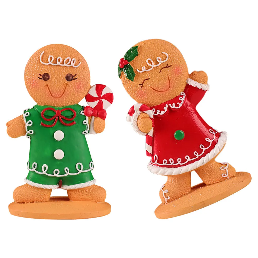 

2 Pcs Xmas Decor Gingerbread Decorations for Christmas Mini Figurines Man Centerpiece Resin Tabletop Figure