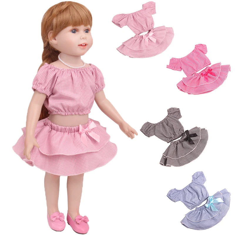 18 Inch Doll Girl Plaid Set, One or Two on Top, Fresh Color Matching Set, Fashionable Doll, Summer Minimalist Outfit Accessories