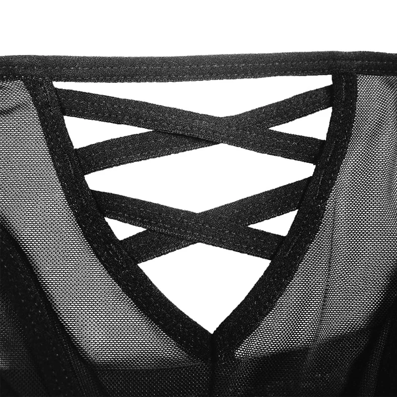 Women's Sexy Black Floral Lace Panties Low Rise Hollow out Cross Back Thong Breathable Intimate Underwear