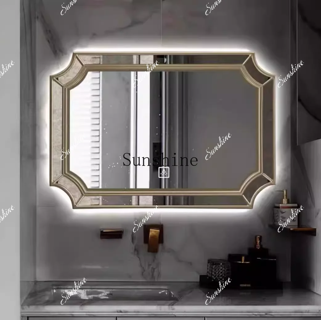 

French bathroom mirror wall-mounted bathroom smart Led light anti-fog light luxury makeup mirror FT