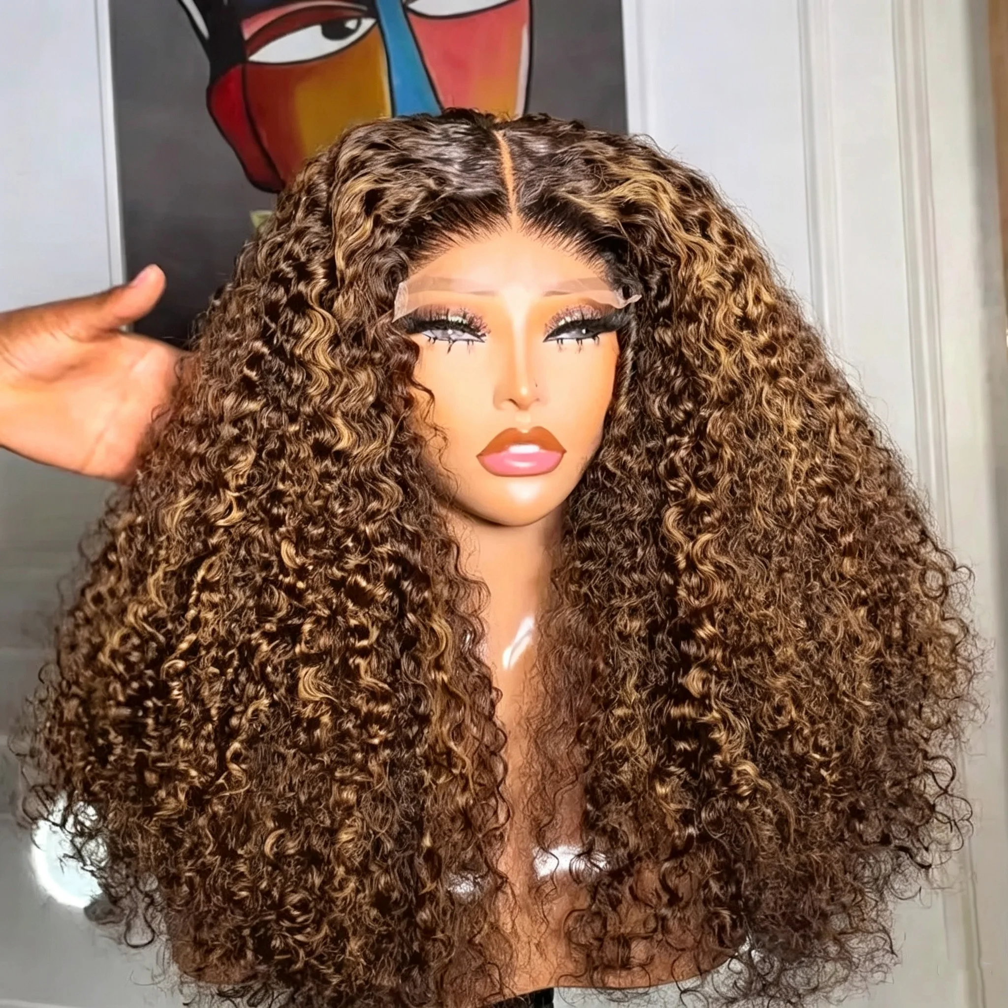 427 Highlight Human Hair Afro Kinky Curly 13x4 HD Lace Front Wigs Ombre Blonde Deep Wave Lace Frontal Wig With Drawstring