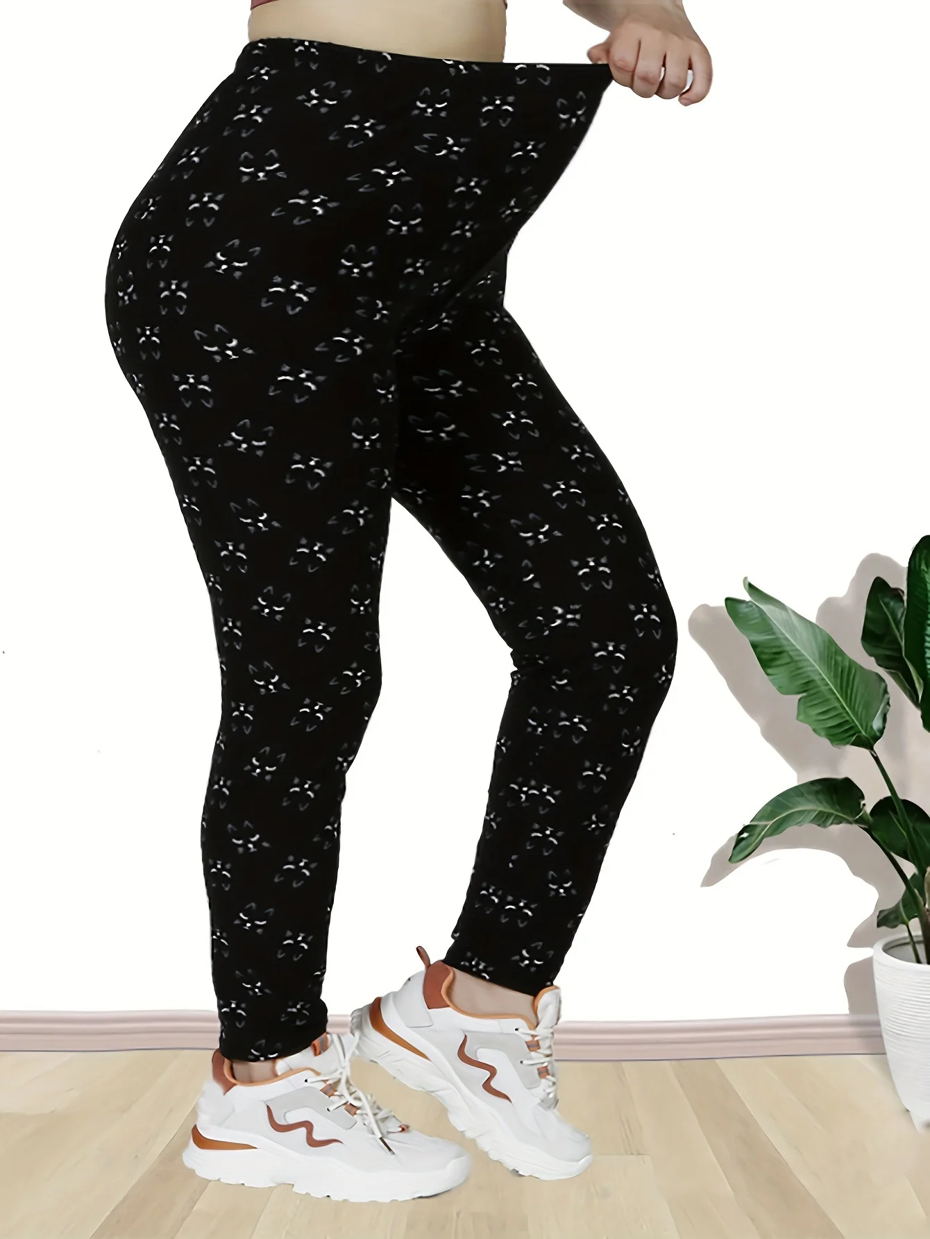 CUHAKCI Plus Size High Stretch Sexy Women\'s Tight Black Cat Pattern Comfortable Sports And Casual Tight Pants