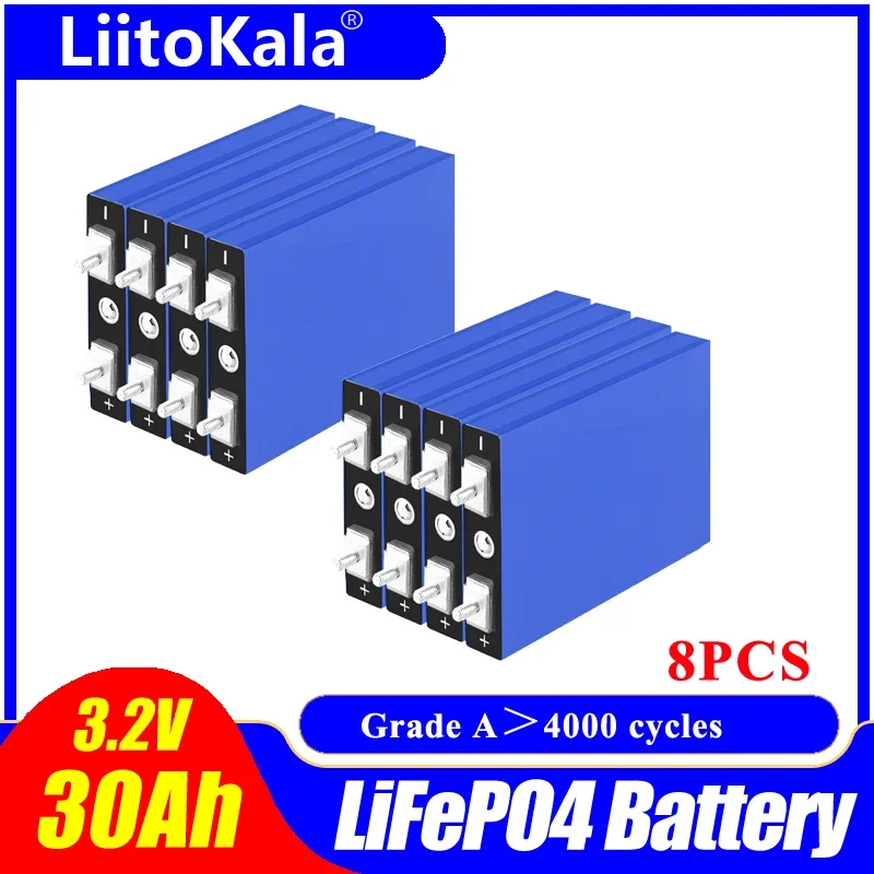 8pcs LiitoKala 3.2V 30Ah Lifepo4 Battery Lithium Iron Phosphate Prismatic Solar Cells DIY 12.8V 24V UPS e-bike AGV wheel chair