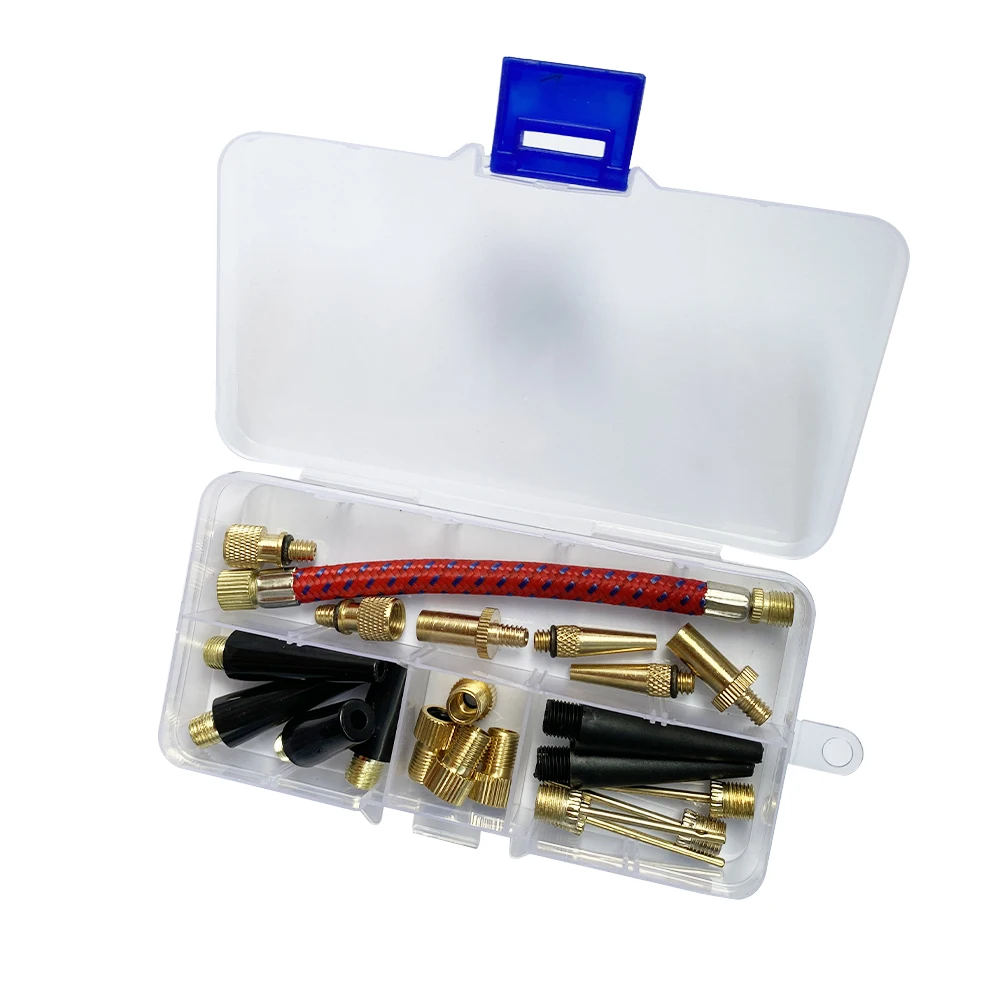 21 ชิ้นหลอดอะแดปเตอร์ท่ออากาศชุดซ่อมเครื่องมือกลางแจ้งป้องกันความต้านทานจักรยานยางพองจักรยานอุปกรณ์ซ่อม