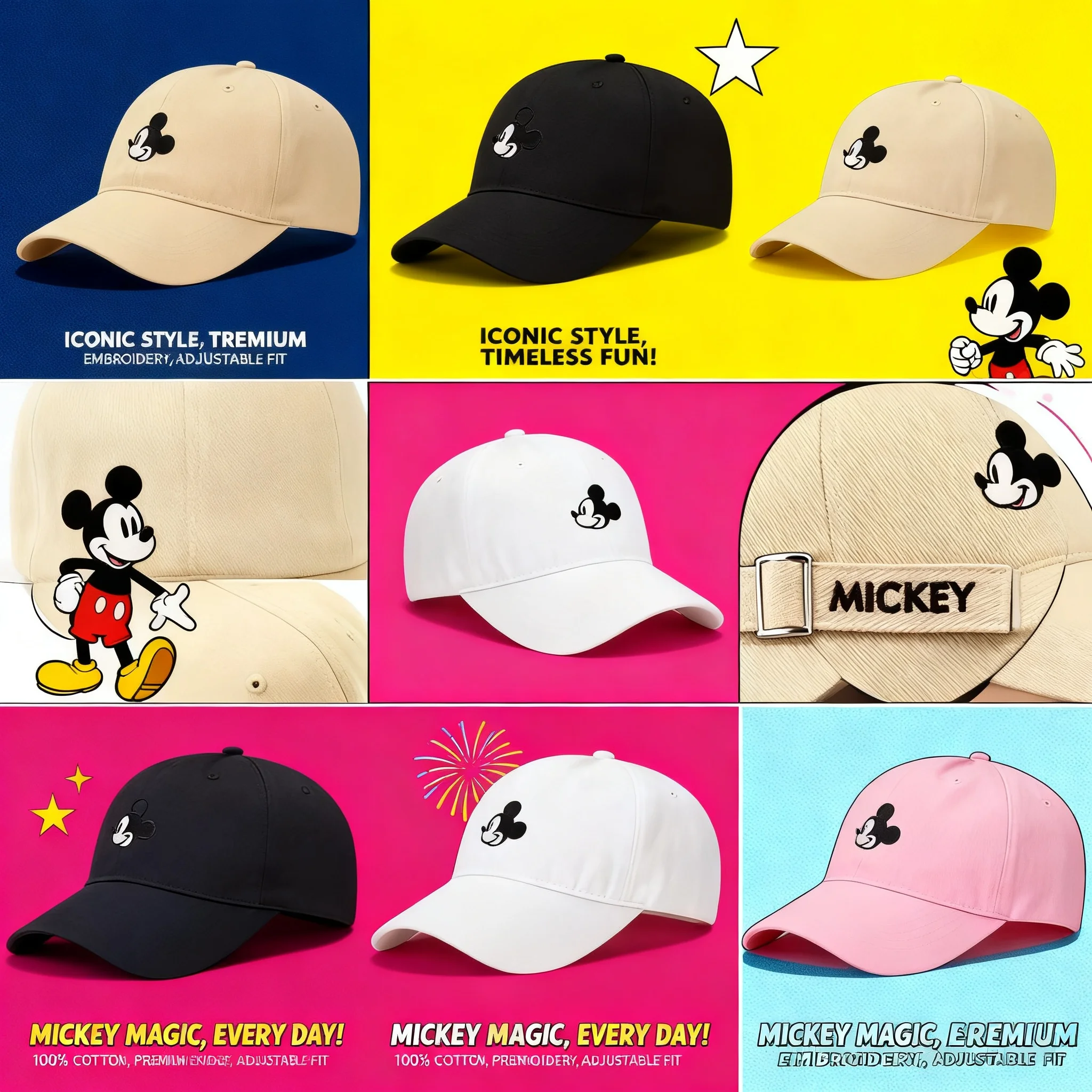 Gorra de Béisbol de Algodón de Alta Calidad con Diseño de Mickey Mouse, Ajustable, Estilo Hip Hop, para Hombre y Mujer, Gorra Tipo Dad Hat, Dropshipping