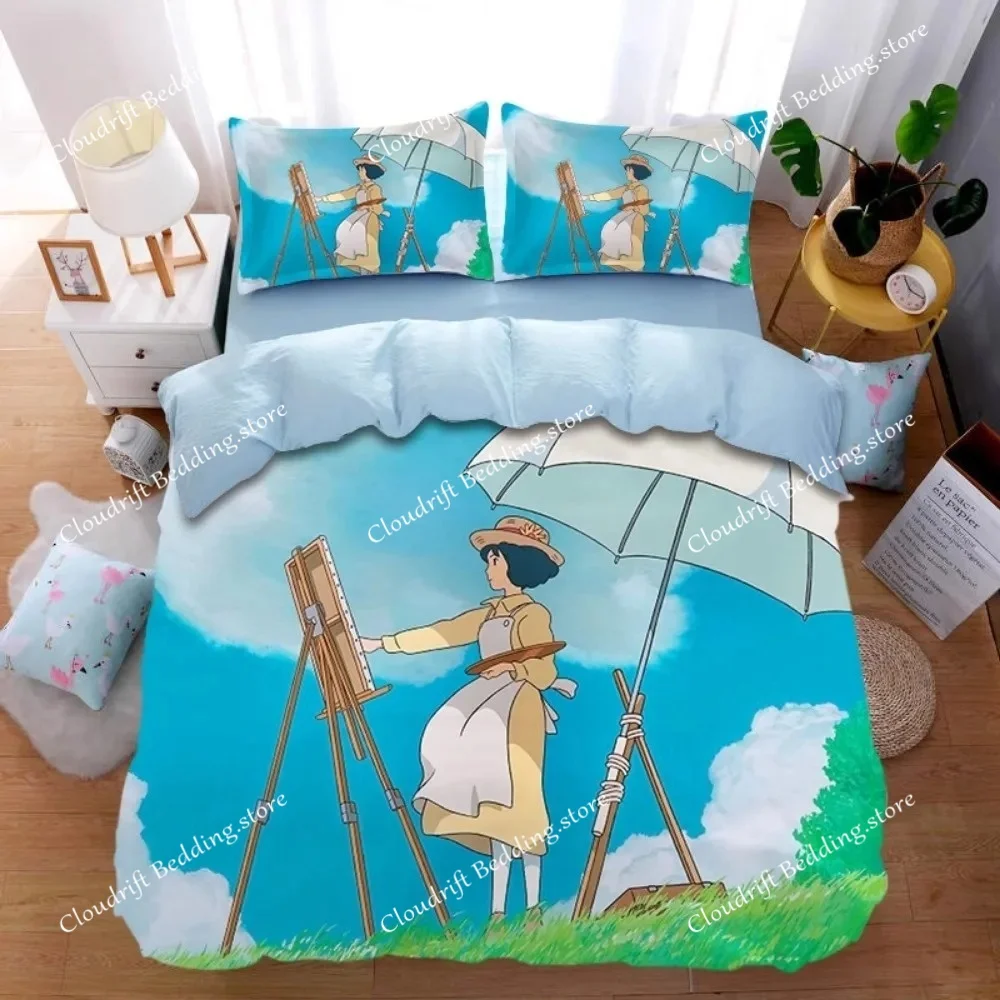 comic Hayao Miyazaki,Microfibre Bedding Sets, Children's Bed Linen with Zip Room Decor Duvet Cover for Teenagers adult