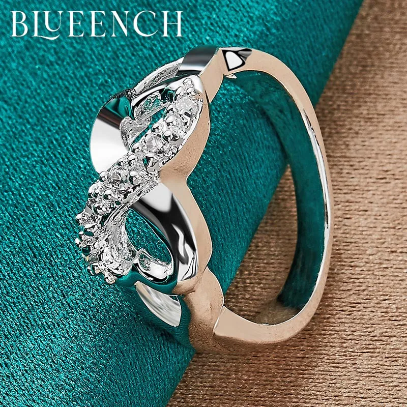 Blueench 925 Sterling Silver Zircon Bow Ring For Women Proposal Wedding Party Fashion Glamour Jewelry