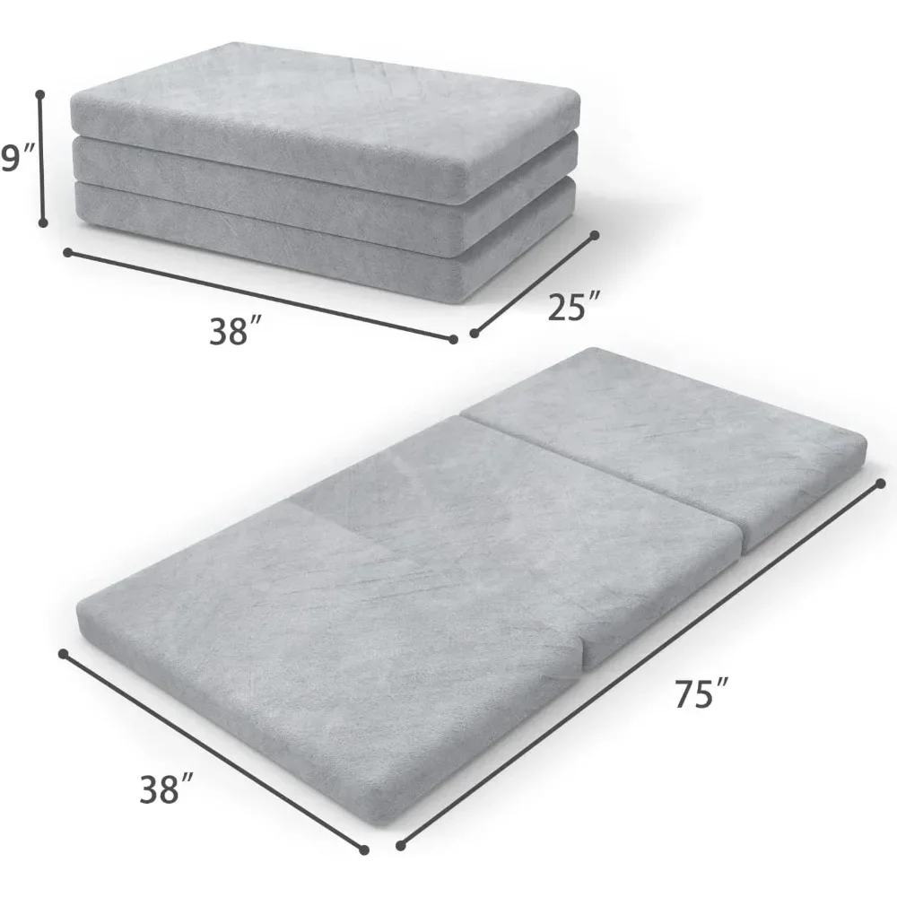 Matelas pliant double avec sac de rangement, surmatelas pliable à trois volets