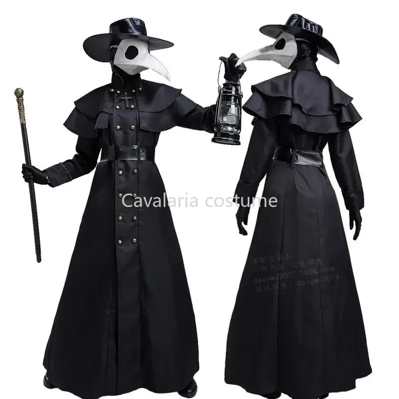 Medieval Hood Robe Plague Doctor Costume Mask Hat for Men Women Halloween Carnival Cosplay Steampunk Dress Cloak Cape