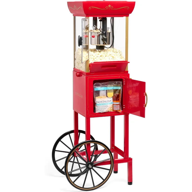 آلة صنع الفشار الحنين - عربة احترافية مع غلاية 2.5 أونصة تشكل ما يصل إلى 10 أكواب - فيلم آلة الفشار العتيق