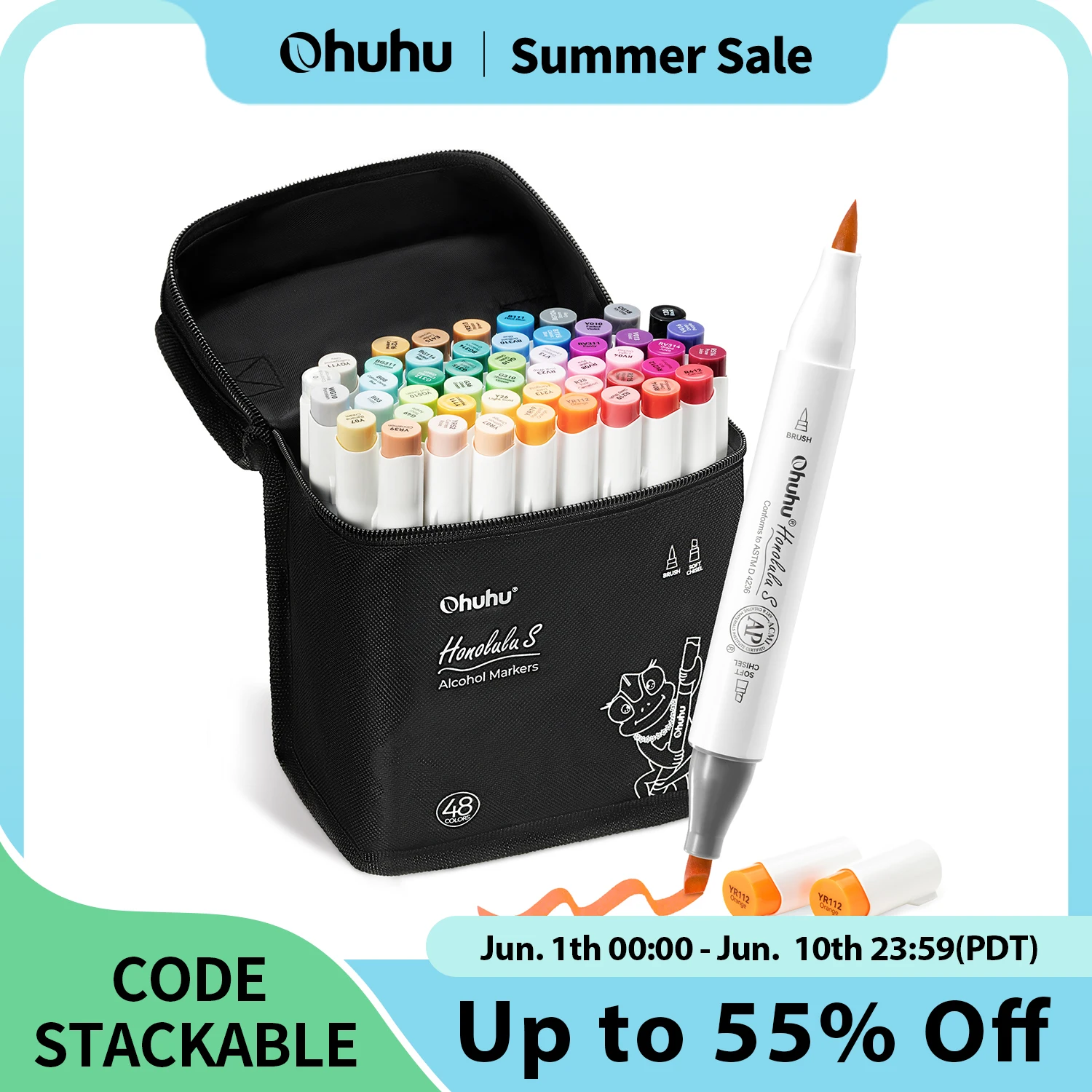 ohuhu-honolulu-s-marker-pen-set-color-markers-alcohol-art-markers-refillable-dual-tips-sketching-coloring-drawing-art-supplies