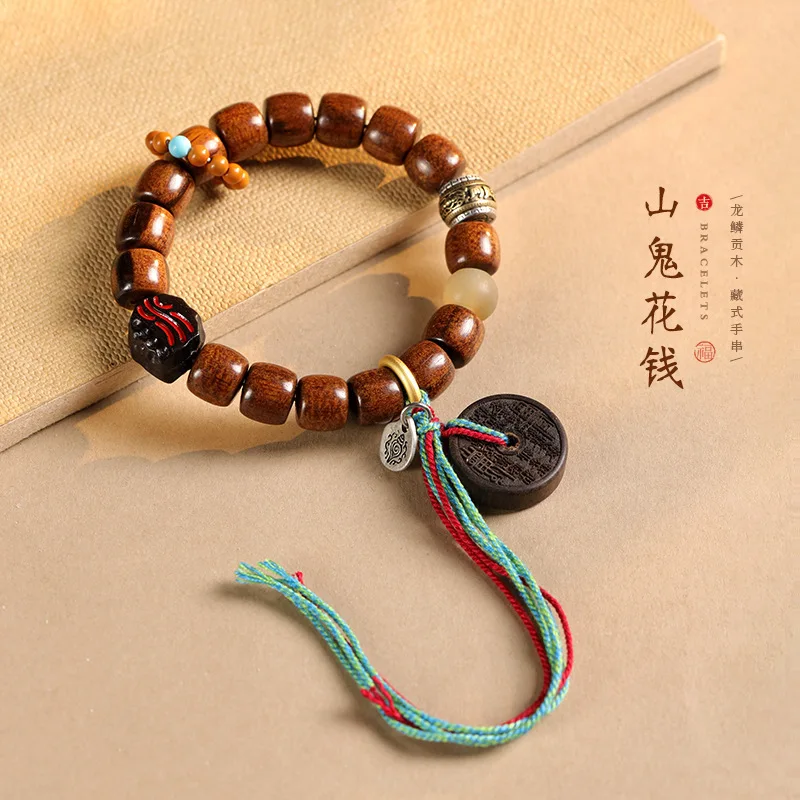 

Papuan Dragon Scal Tribut Black Prsimmon Wood Mountain Ghost Flowr Pattrn Буддийский плохой бракт для Mn и Womn