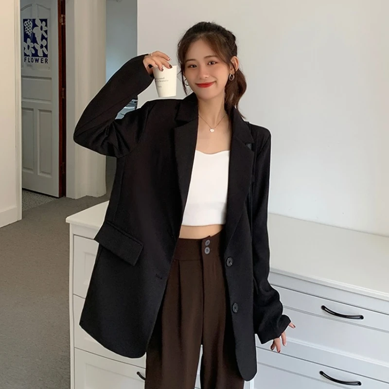 New Arrival Blazers Women Solid Color Single Breasted Long-sleeved Office Lady Korean Style Fashion Daily Short Suit Coat Female