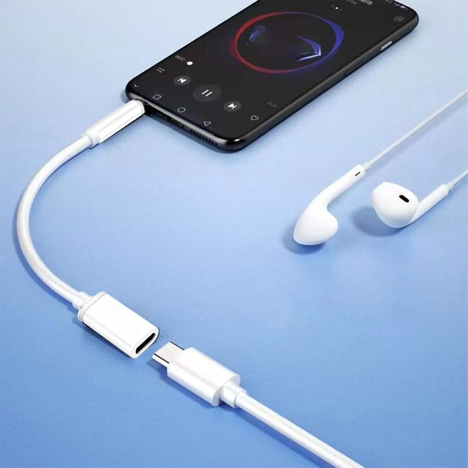 3.5mm to type c audio adapter flat analog connector transfer plug link earphones to mobile phones for audio signal transmission