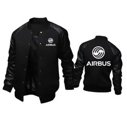 Men's Baseball Coats Patchwork PU Sleeve Stand Collar Jackets Outerwear AIRBUS AVIATION Flight Airbusfan A320  Men Jacket S-4XL