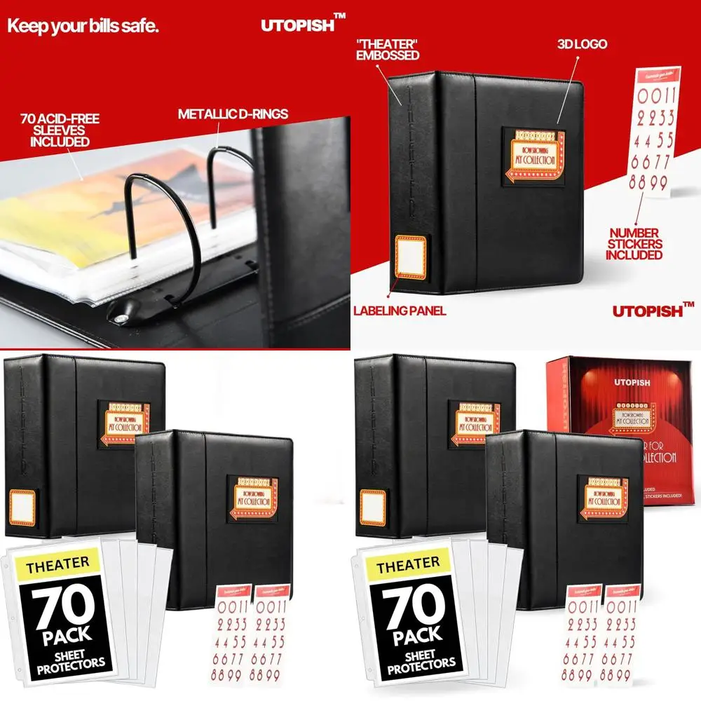 

2-Pack Large 4 Theater Program Holders with Sleeves, 70 Sheet Protectors, and Numbering Stickers