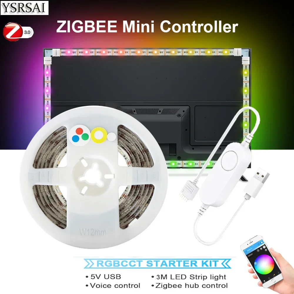 1m 2m 3m zigbee usb tira conduzida rgb + quente + cor branca fundo de tv 5v 6pin rgbcct fita de listra inteligente luz noturna para alexa google